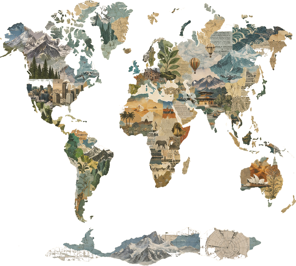 Illustrated collage world map